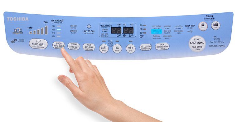 cách sử dụng bảng điều khiển máy giặt toshiba aw-dc1005cv 9kg