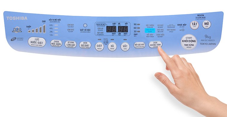 cách sử dụng bảng điều khiển máy giặt toshiba aw-dc1005cv 9kg