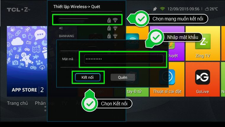 cách kết nối mạng trên smart tivi zing tcl z1