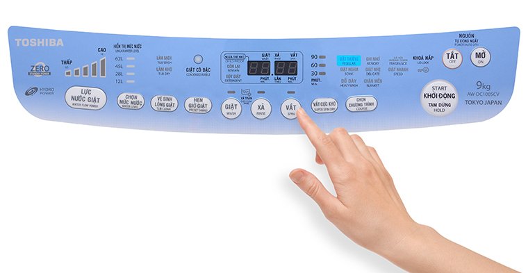 cách sử dụng bảng điều khiển máy giặt toshiba aw-dc1005cv 9kg