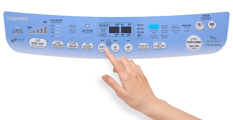 cách sử dụng bảng điều khiển máy giặt toshiba aw-dc1005cv 9kg