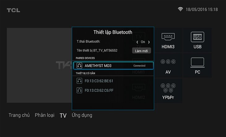 cách kết nối smart tivi tcl 2016 với loa bluetooth
