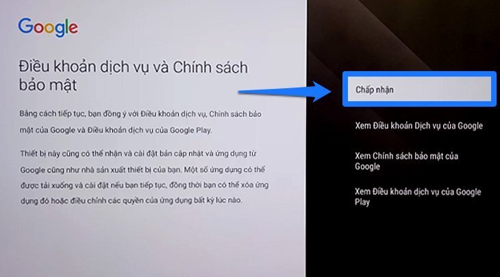 các bước thiết lập đầu tiên trên android tivi sony 2018