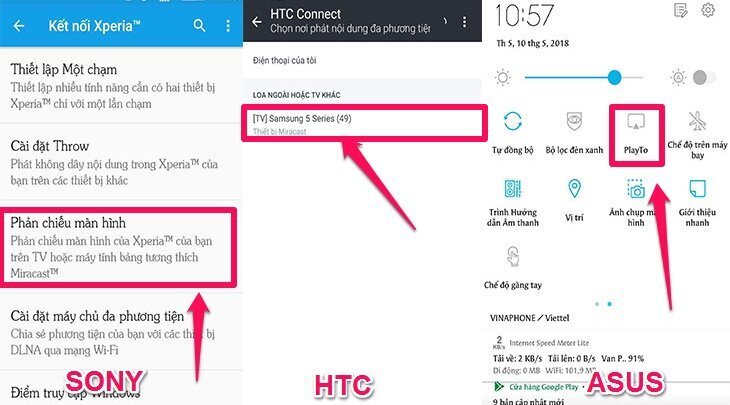 cách chiếu màn hình điện thoại lên android tivi sony 2018