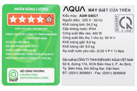 Máy Giặt Aqua 9 Kg AQW-S90CT.S