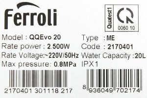 Máy nước nóng Ferroli QQ Evo 20L ME 20 Lít