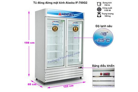 Tủ đông đứng mặt kính Alaska IF-700G2, 700 lít