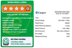 Máy giặt Casper Inverter 12.5 kg WF-125I140BGB