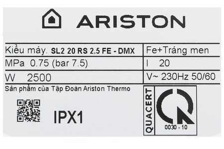 Máy nước nóng gián tiếp Ariston 20 lít 2500W SL2 20 RS 2.5 FE