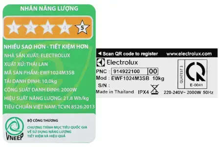 Máy giặt Electrolux Inverter 10 kg EWF1024M3SB