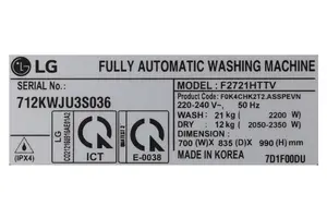 Máy giặt sấy LG Inverter 21 kg F2721HTTV