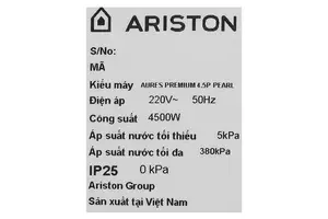 Máy nước nóng trực tiếp Ariston 4500W AURES PREMIUM 4.5P PEARL - Có Bơm