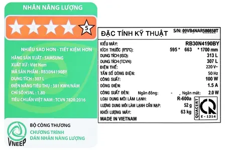 Tủ lạnh Samsung Inverter 307 lít RB30N4190BY/SV