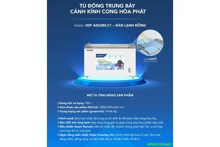 Tủ đông trưng bày Hòa Phát 280 lít HSF AD6280.C1 mặt kính