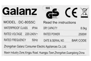 Máy sấy ngưng tụ Galanz 8 Kg DC-80S5C - màu trắng