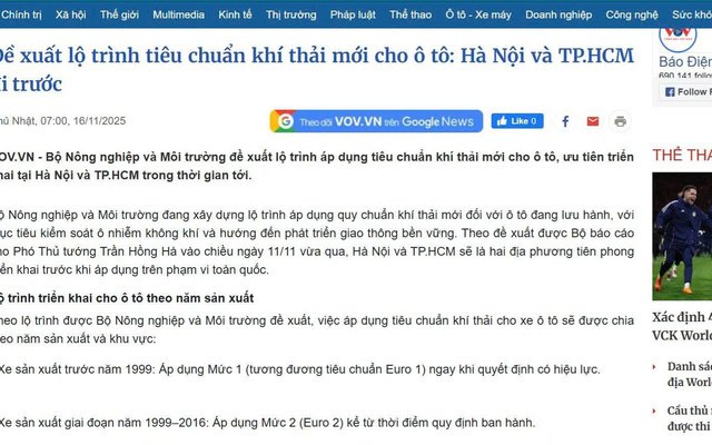Đề xuất lộ trình tiêu chuẩn khí thải mới cho ô tô: Hà Nội và TP.HCM đi trước