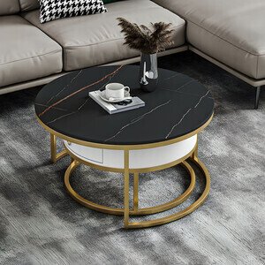 Bàn trà đôi mặt đá tròn có ngăn kéo AG16