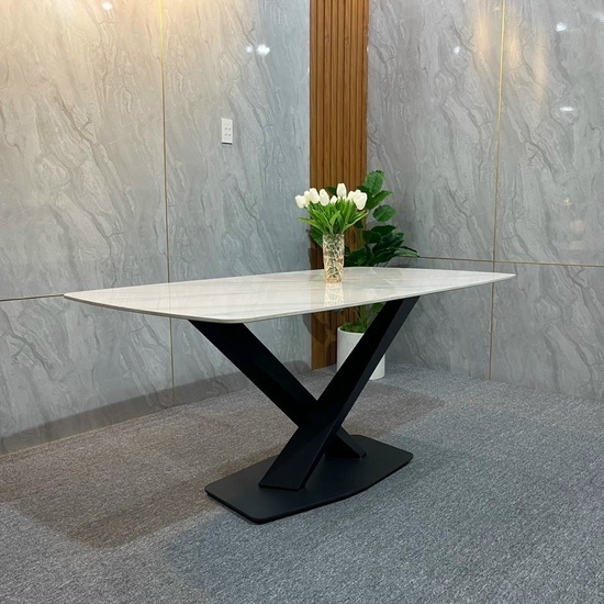 Bàn ăn mặt đá chân X cao cấp AG 11