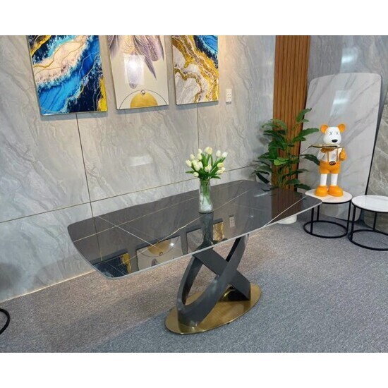 Bàn ăn mặt đá cao cấp chân bàn xoắn inox mạ titan AG 12