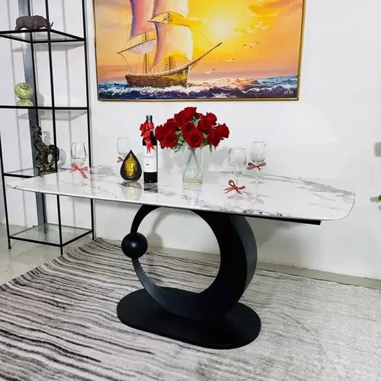 Bàn ăn mặt đá chân vầng trăng khuyết AG26