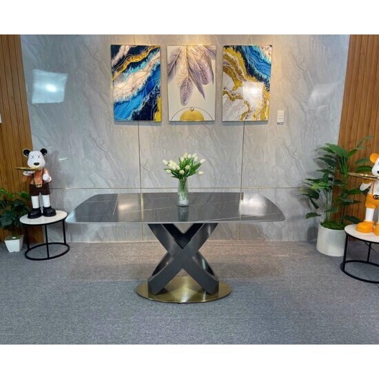 Bàn ăn mặt đá cao cấp chân bàn xoắn inox mạ titan AG 12