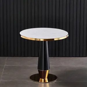 Bàn tròn khung inox mạ vàng chân đen A-23