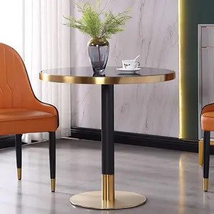 Bàn tròn chân xoắn ốc inox mạ vàng A-21