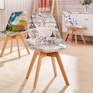 Ghế eames đệm bọc vải hoa văn chân gỗ AG-08