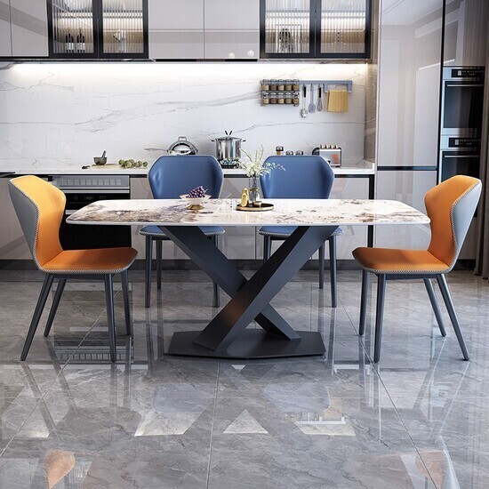 Bàn ăn mặt đá chân X cao cấp AG 11