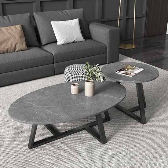 Bàn Sofa Đôi Mặt Đá Oval Ceramic AG78