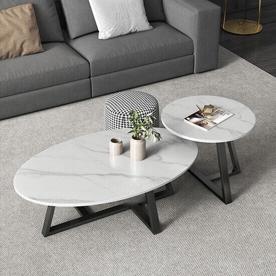 Bàn Sofa Đôi Mặt Đá Oval Ceramic AG78