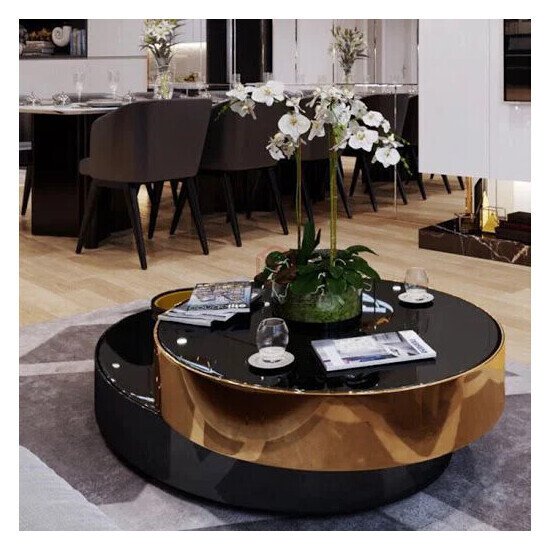 Bàn Trà Xoay Tròn 2 Tầng Inox Mạ Pvd Cao Cấp AG80