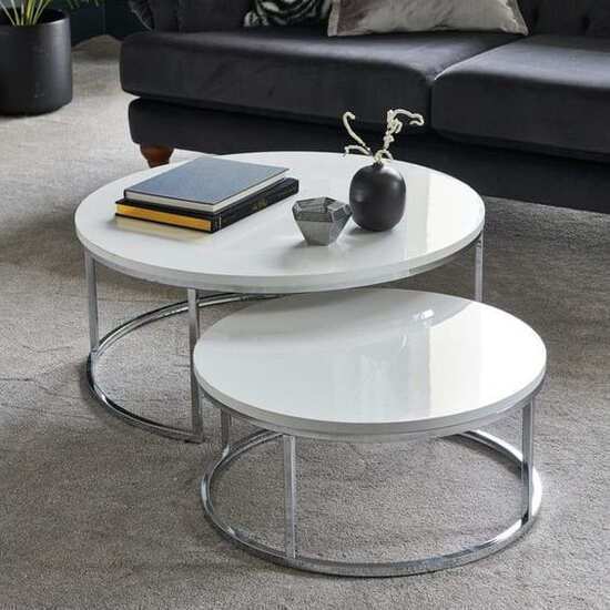 Bàn Trà Đôi Tròn Mặt Đá Chân Inox Bạc AG53