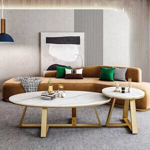 Bàn Sofa Đôi Mặt Đá Oval Ceramic AG78