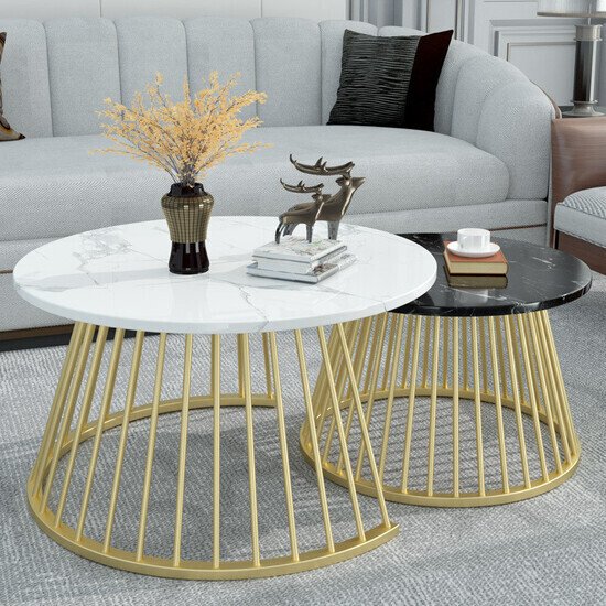 Bàn sofa đôi mặt đá Marble trắng đen
