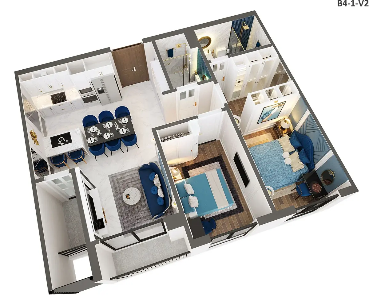 Căn hộ 2 PN + 2 WC (67,7 - 73,8 m2)