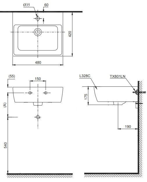 chậu rửa mặt lavabo toto lt328c#xw treo tường 480x420 mm