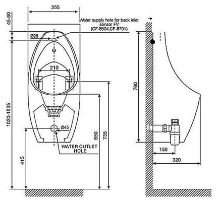 bồn tiểu nam american standard wp-6737b treo tường cấp âm