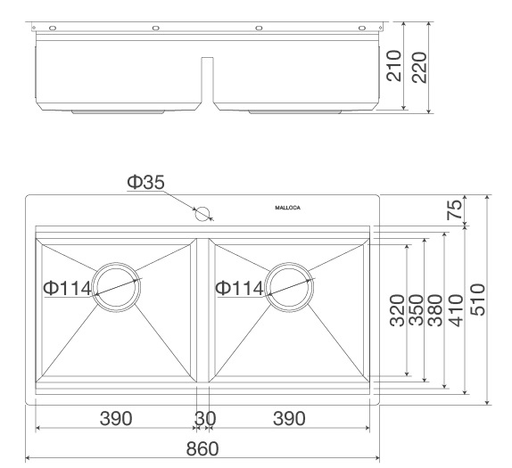 chậu rửa chén bát malloca ms 862 inox 304