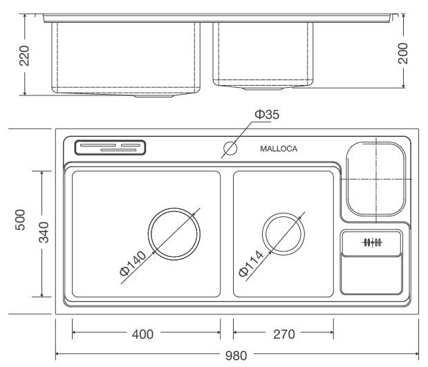 chậu rửa chén malloca ms 8804 n inox 304