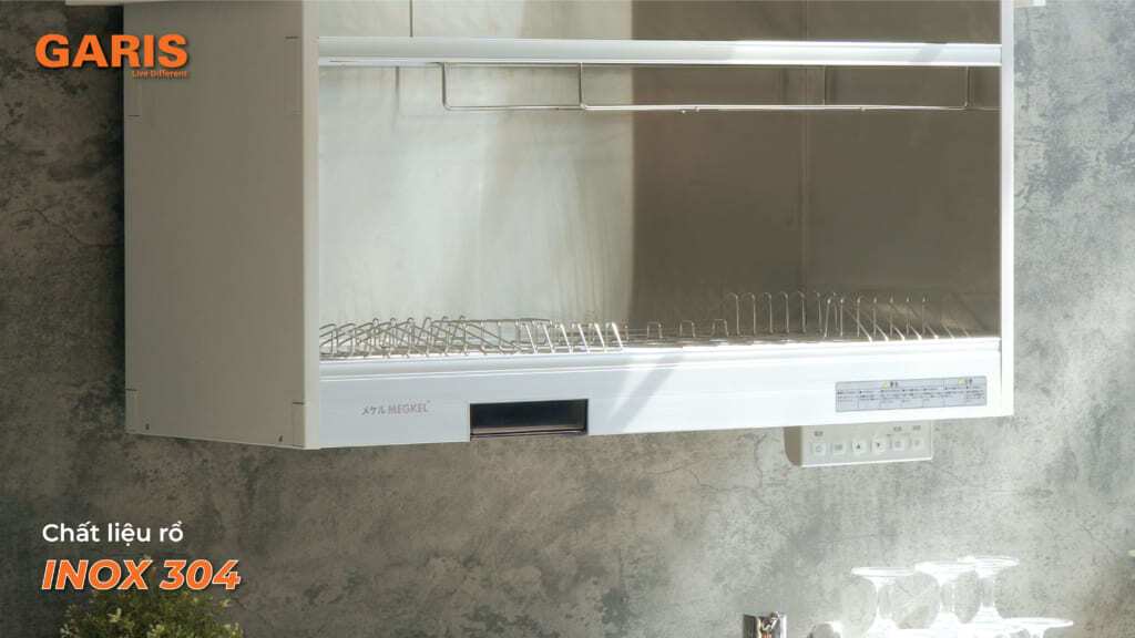 giá bát đĩa nâng hạ điện có sấy khô