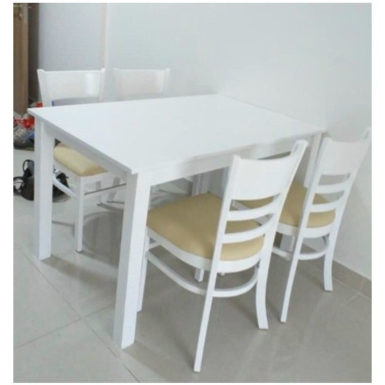 Bàn ghế ăn cabin 4 ghế màu trắng sữa AG 03