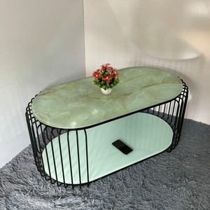 Bàn trà sofa 2 tầng kính giả đá AG31