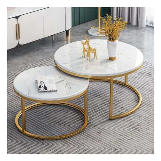 Bàn sofa đôi inox cao cấp mặt đá trắng AG44