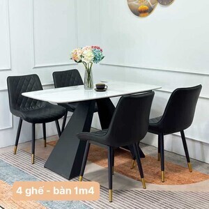 Bàn ăn 4 ghế mặt đá khung chữ A hiện đại AG-17