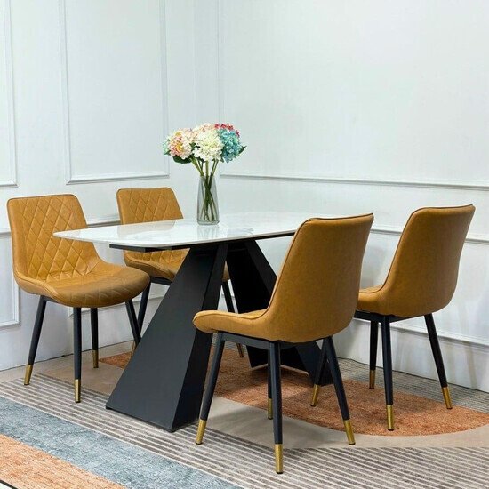 Bàn ăn 4 ghế mặt đá khung chữ A hiện đại AG-17