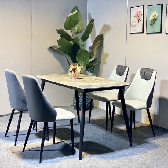 Bộ bàn ăn mặt đá Ceramic bóng kết hợp ghế spot AG 03