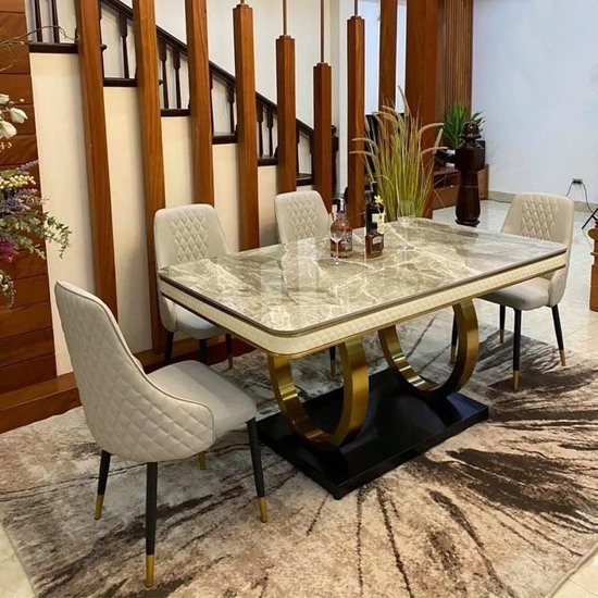 Bàn ăn mặt đá ceramic chân double O AG-02