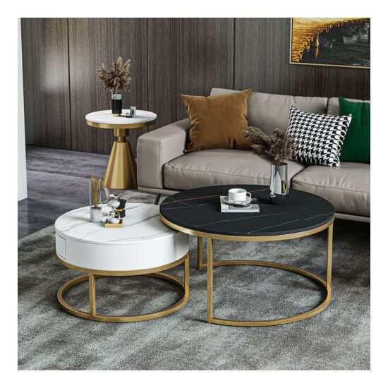 Bàn trà đôi mặt đá tròn có ngăn kéo AG40