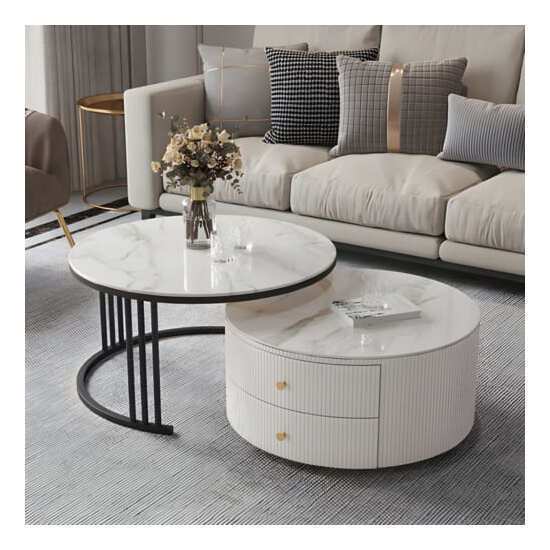 Bàn trà đôi mặt đá tròn có 2 ngăn kéo AG41